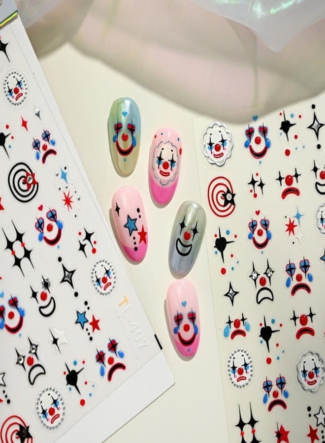 Sevgob Halloween Nail Stickers 5D Embossed Clown Nail Art Stickers 3D Self Adhesive Red Blue Black Gothic Nail Decals Star Hearts Nails Design Funny Face Nails Supplies for Women Girls 1 Sheet - Image 2